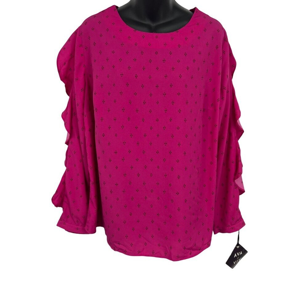 Ava & Viv Women Plus Size Ruby Pink Long Ruffle Sleeve Blouse 1X 16W 18W NWT New